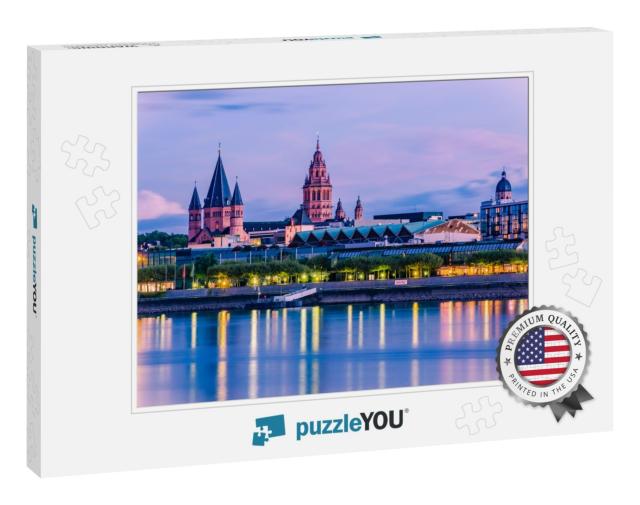 Mainz Cityscape in the Blue Hour in the Evening Light wit... Jigsaw Puzzle