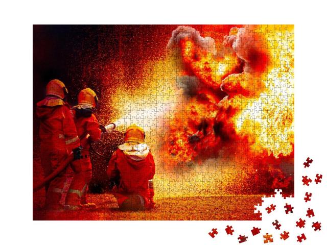 Puzzle 1000 Teile „Feuerwehrleute bekämpfen eine Explosion“
