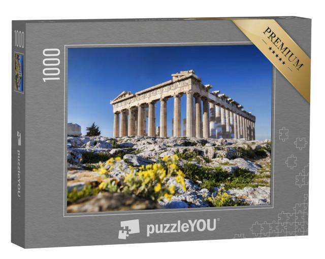 Puzzel 1000 stukjes „Parthenon tempel met lentebloemen op de Akropolis“