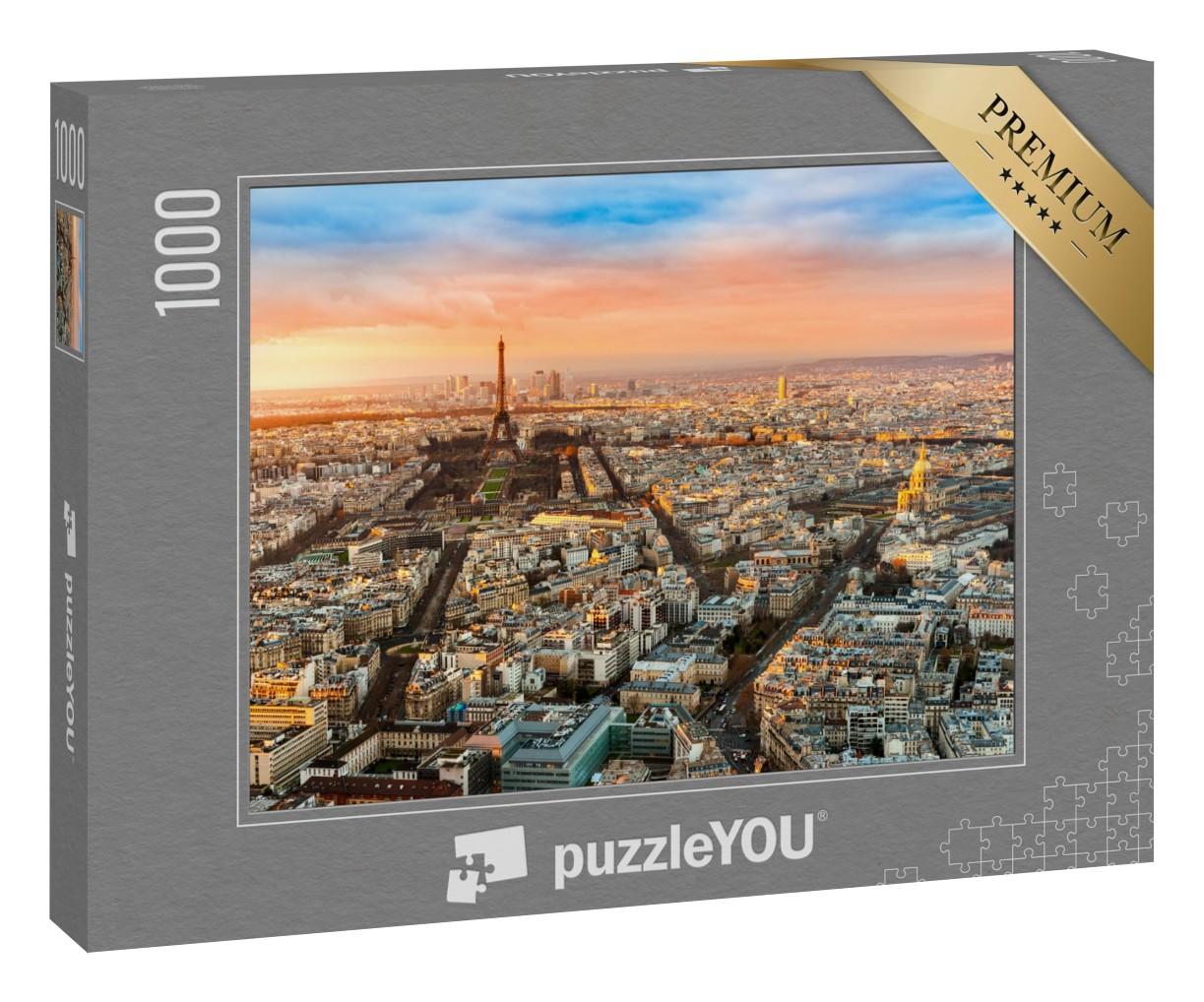 Puzzle 1000 Teile „Weitwinkelansicht von Paris bei Dämmerung, Frankreich“