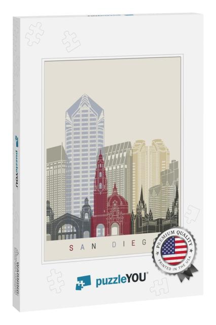 San Diego Skyline Poster in Editable Vector File... Jigsaw Puzzle