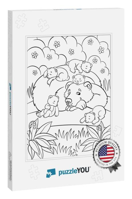 Coloring Pages. Wild Animals. Kind Bear Looks At Little C... Jigsaw Puzzle