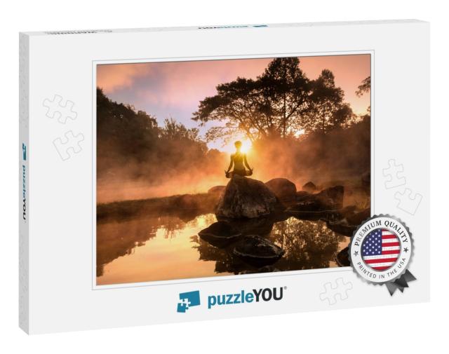 Young Woman Meditating by the Lake... Jigsaw Puzzle