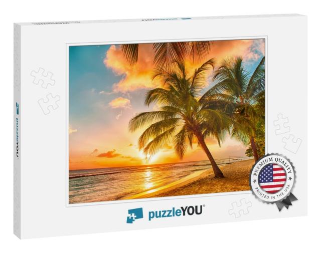 Beautiful Sunset Over the Sea with a View At Palms on the... Jigsaw Puzzle