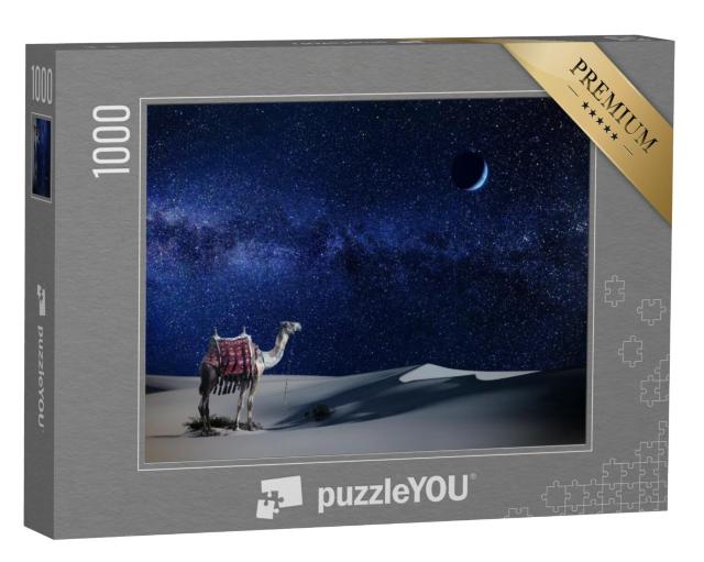 Puzzel 1000 stukjes „Eenzame kameel onder de sterrenhemel van de woestijn“