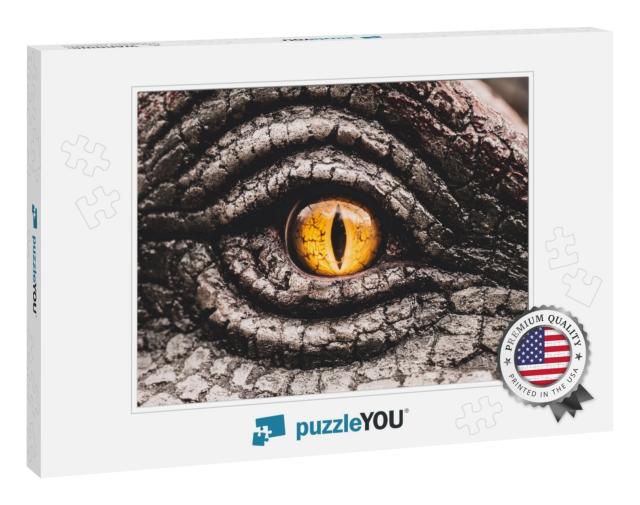 Closeup Yellow Eye of the Dinosaurs with Terrifying. Dino... Jigsaw Puzzle