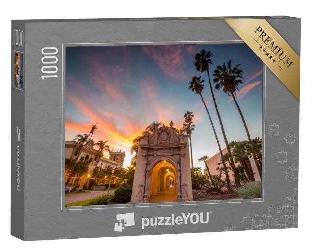 Puzzel 1000 stukjes „San Diego's Balboa Park bij zonsondergang in San Diego, Californië, Verenigde Staten“