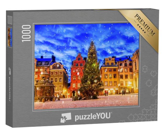 Puzzel 1000 stukjes „Stortorget plein, versierd met kerst, 's nachts, Stockholm, Zweden“