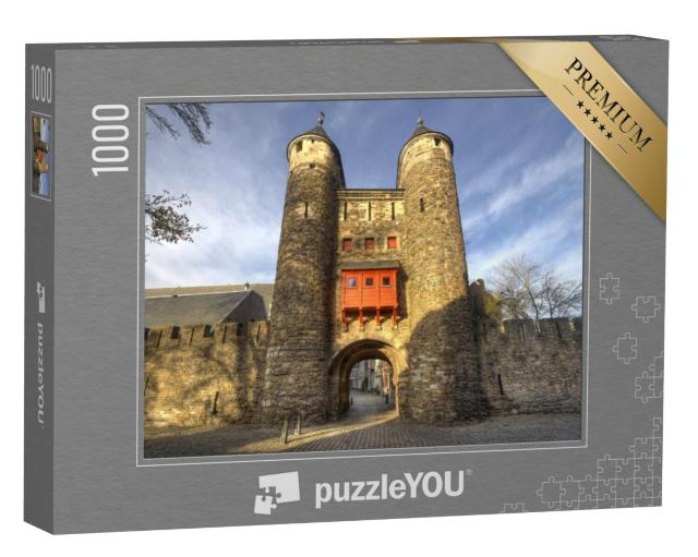 Puzzel 1000 stukjes „Stadspoort Helpoort in de avondzon in Maastricht“