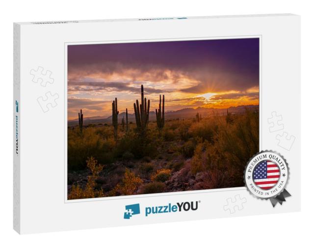 Majestic Arizona Sunset with Saguaro Silhouette Shot from... Jigsaw Puzzle