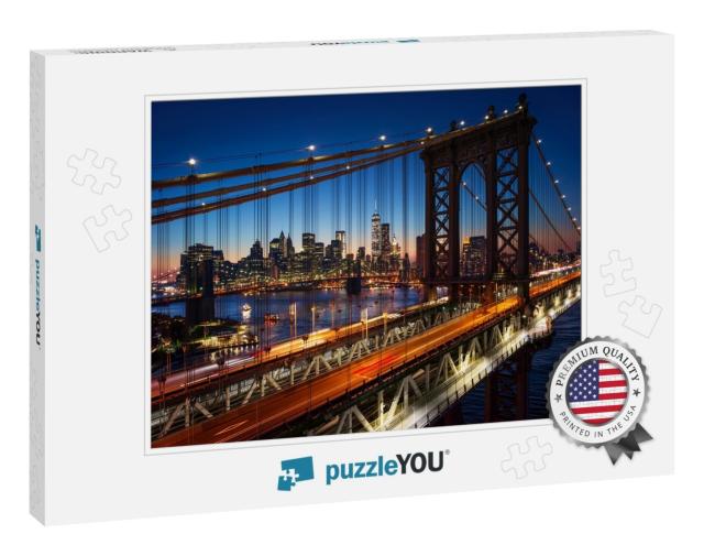 New York City - Beautiful Sunset Over Manhattan with Manh... Jigsaw Puzzle