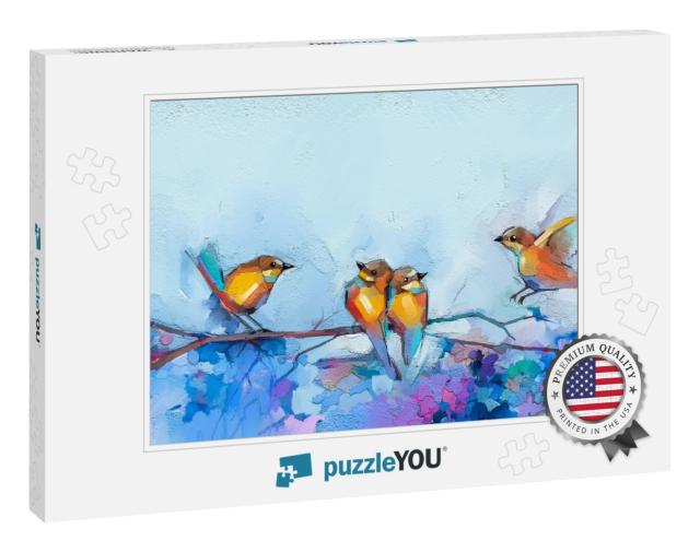Abstract Colorful Oil, Acrylic Painting of Bird & Spring... Jigsaw Puzzle