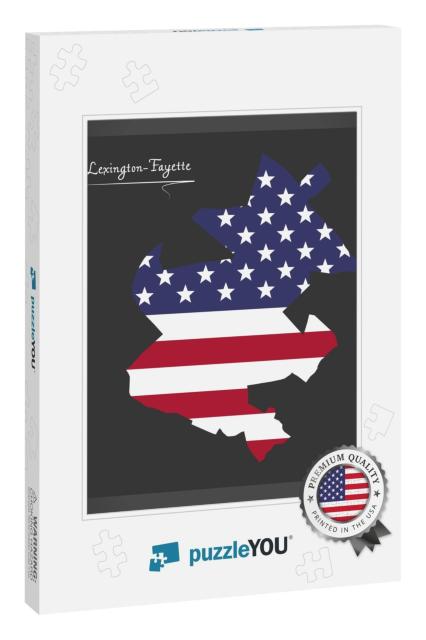 Lexington-Fayette Kentucky Map with American National Fla... Jigsaw Puzzle
