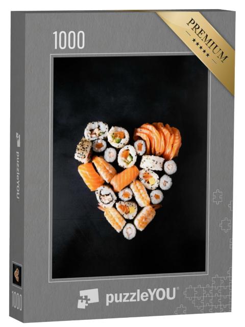 Puzzel 1000 stukjes „Sushirollen geserveerd in de vorm van een hart“