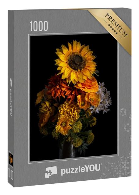 Puzzle 1000 Teile „Blumenstrauß aus gelben, orangen und weißen Herbstblumen“