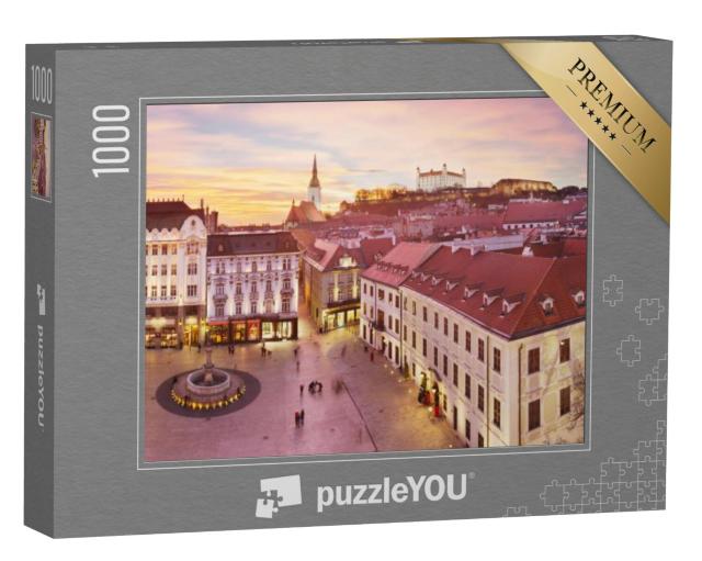 Puzzel 1000 stukjes „Panoramisch uitzicht op Bratislava bij zonsondergang“