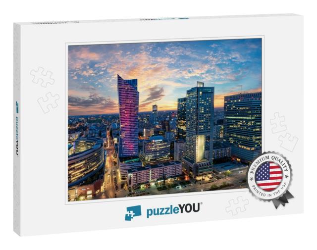Warsaw City with Modern Skyscraper At Sunset... Jigsaw Puzzle