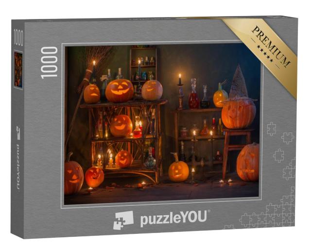 Puzzel 1000 stukjes „Halloween-decoraties met pompoenen en toverdrankjes“