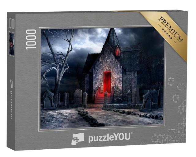 Puzzel 1000 stukjes „Sombere gotische setting met een oude crypte, griezelige boom en botten“