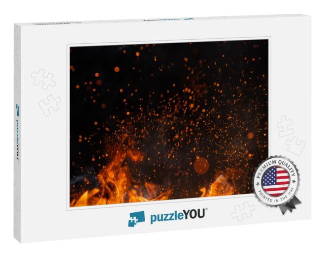 Fire Sparks Particles with Flames Isolated on Black Backg... Jigsaw Puzzle