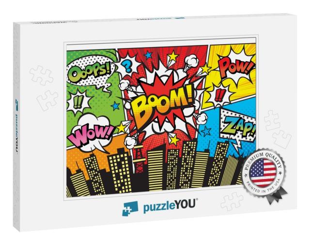 City Background Material with Comic Art Style Speech Bubb... Jigsaw Puzzle