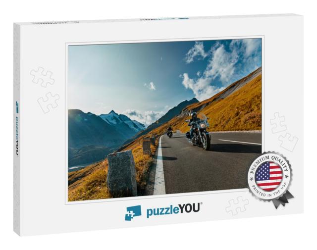 Motorcycle Driver Riding in Alpine Highway on Famous Hoch... Jigsaw Puzzle