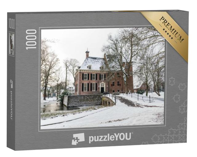 Puzzel 1000 stukjes „Kasteel in de winter en sneeuw in Bemmel, Nederland“