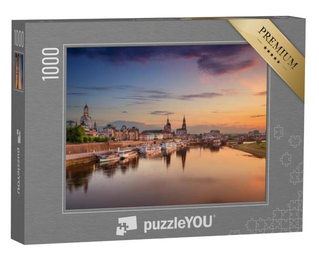 Puzzel 1000 stukjes „Prachtig uitzicht op Dresden in de avond, Duitsland“