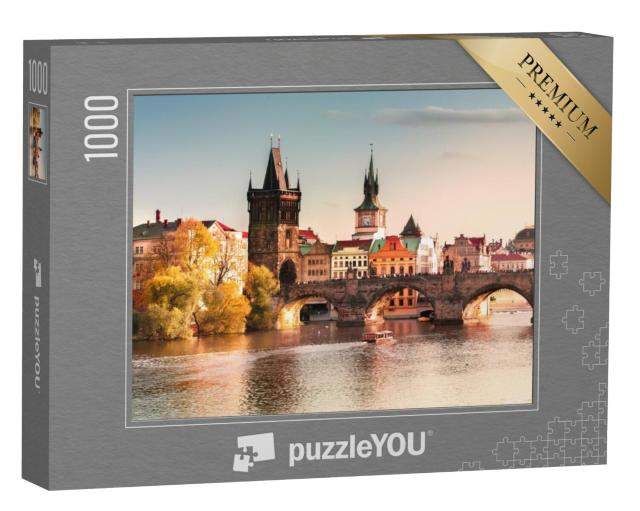 Puzzel 1000 stukjes „Karelsbrug bij zonsondergang, Praag, Tsjechië“