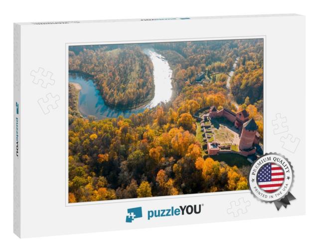 Amazing Aerial View Over the Turaida Castle During Golden... Jigsaw Puzzle