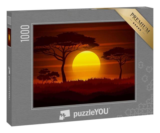 Puzzle 1000 Teile „Vektor-Illustration: Sonnenuntergang in der afrikanischen Savanne“