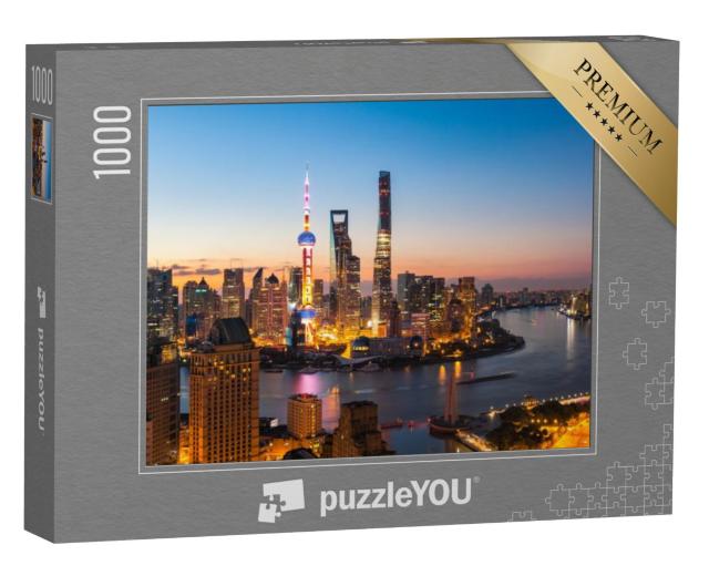 Puzzel 1000 stukjes „Helder verlicht Shanghai bij nacht“