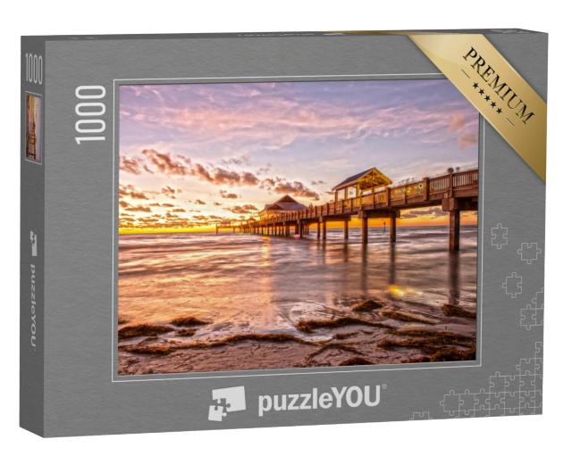 Puzzel 1000 stukjes „Zonsondergang bij de pier van Clearwater Beach, Florida“