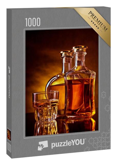 Puzzle 1000 Teile „Glas mit Eiswürfeln und zwei Flaschen Whisky“