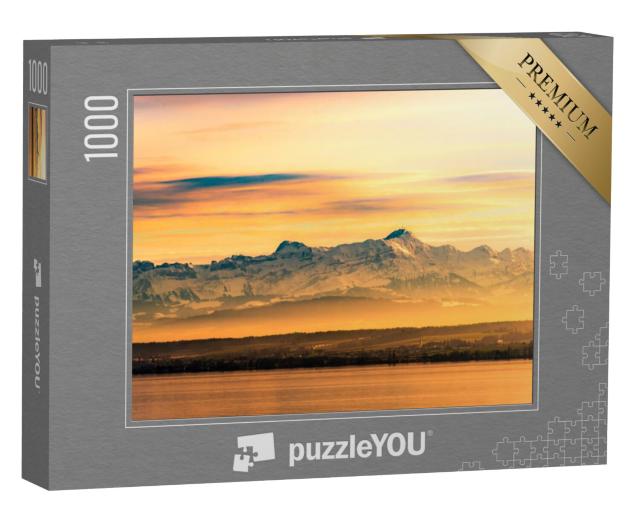 Puzzel 1000 stukjes „Avondgloed op het Bodenmeer met de Zwitserse Alpen op de achtergrond“