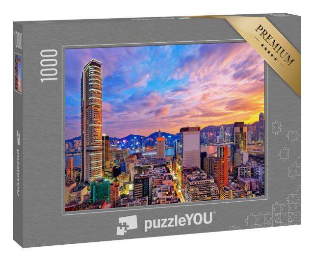 Puzzle 1000 Teile „Skyline von Hongkong im Sonnenuntergang“