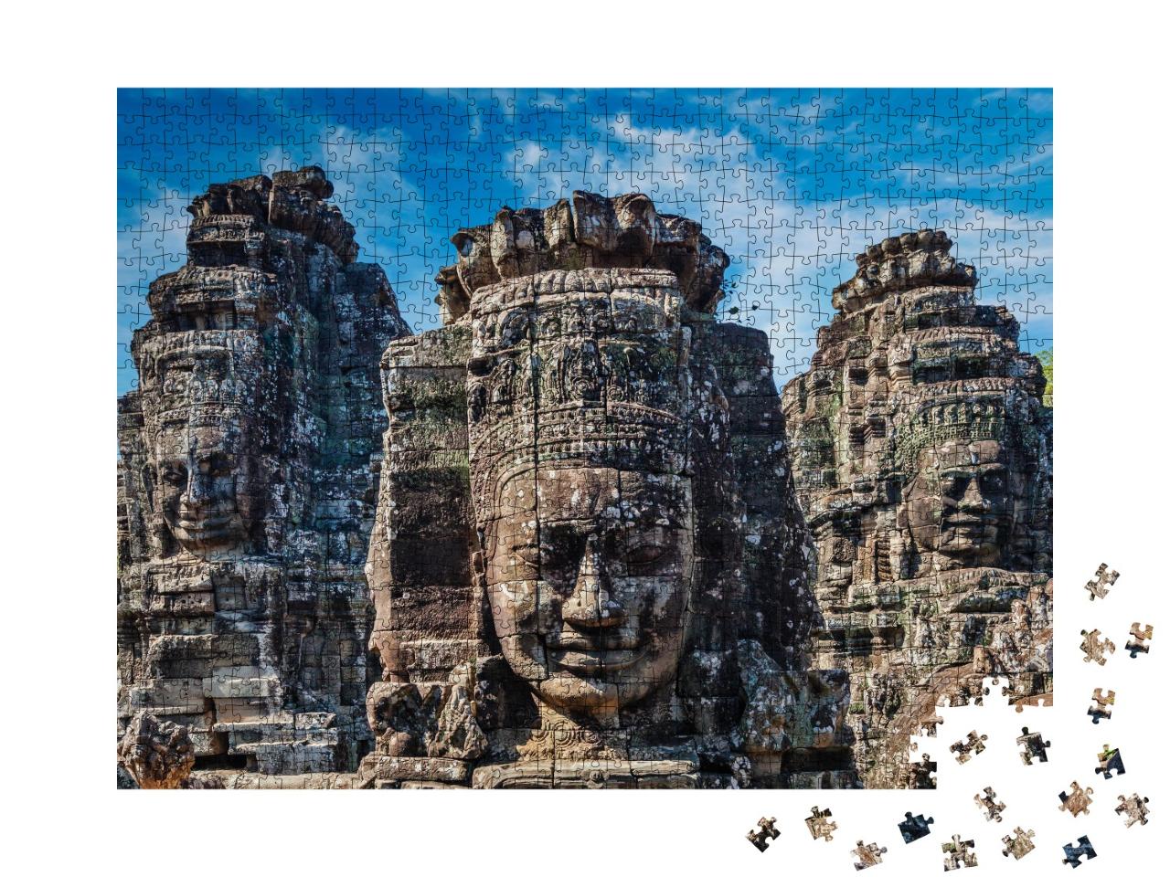 Puzzle 1000 Teile „Beeindruckende Steinwandskulpturen des Bayon-Tempels, Angkor, Kambodscha“