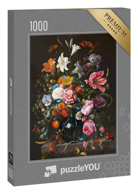 Puzzle 1000 Teile „Tulpen und Rosen, Gemälde im Stil der alten niederländischen Meister, Öl, Leinwand“
