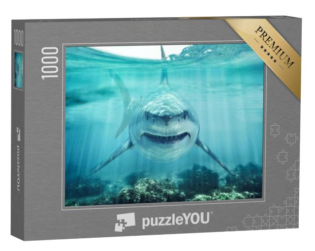 Puzzel 1000 stukjes „Oog in oog met een grote witte haai“