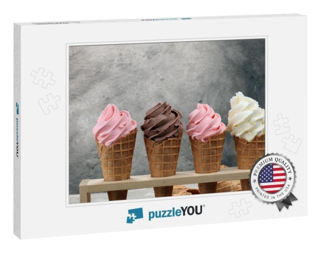 Vanilla Frozen Yogurt or Soft Ice Cream in Waffle Cone &... Jigsaw Puzzle
