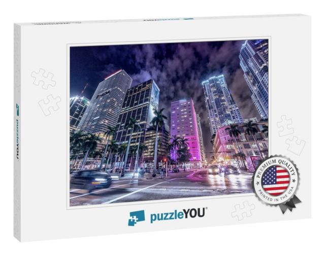 Streets & Buildings of Downtown Miami At Night... Jigsaw Puzzle