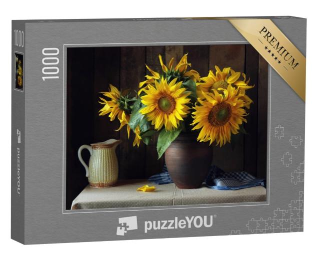 Puzzel 1000 stukjes „Boeket zonnebloemen, mooi arrangement“