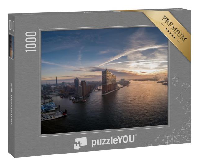 Puzzle „Hamburger Hafen mit schönem Sonnenaufgang“