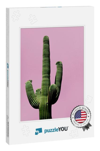 Cactus on the Pink Background Minimal Creative Still Life... Jigsaw Puzzle