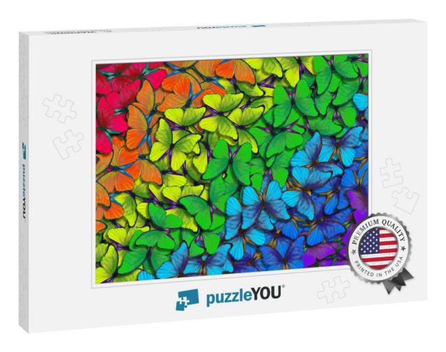 Colors of Rainbow. Pattern of Multicolored Butterflies Mo... Jigsaw Puzzle