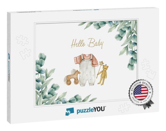 Watercolor Illustration Card Hello Baby with... Jigsaw Puzzle