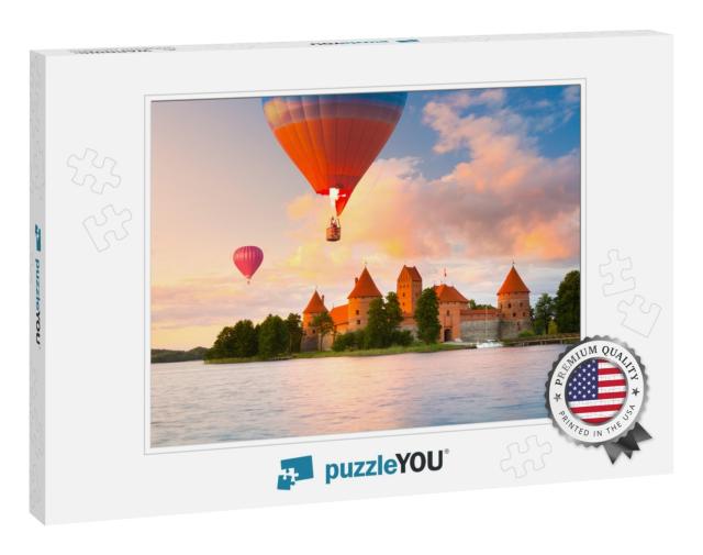 Landscape with Red Brick Castle on Island & Flying Air Ba... Jigsaw Puzzle