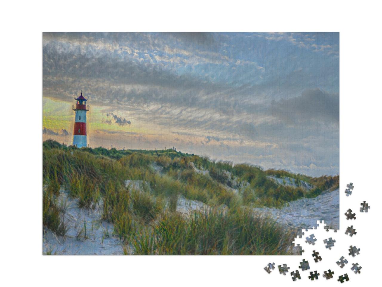 Puzzel 1000 stukjes „in de kunststijl van Claude Monet - Noordse vuurtoren op Sylt - Puzzelverzameling Kunstenaars & Schilderijen“