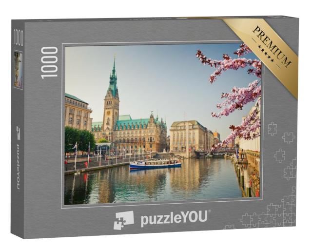 Puzzel 1000 stukjes „Stadhuis van Hamburg en de Alster in het voorjaar“