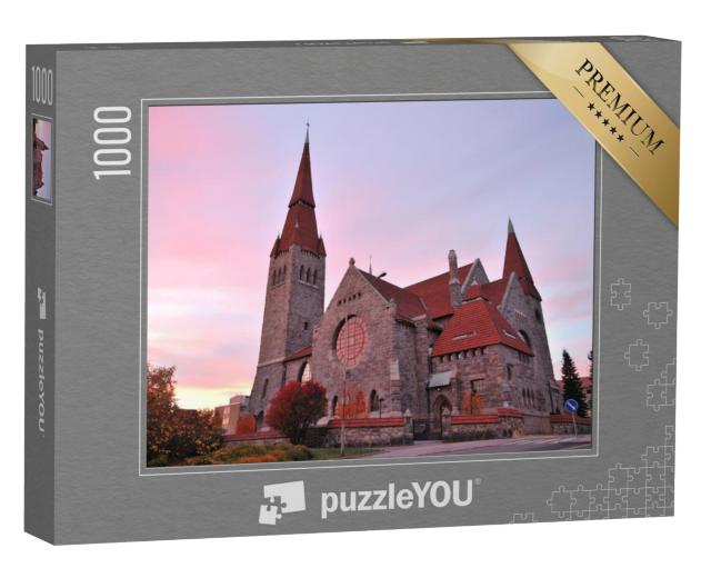 Puzzel 1000 stukjes „De nationale kathedraal in romantische stijl bij zonsondergang, Tampere, Finland“